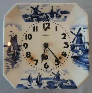 Antique Ceramic Wall Clock By Kienzle,  Blue & White Dutch Windmill Decoration