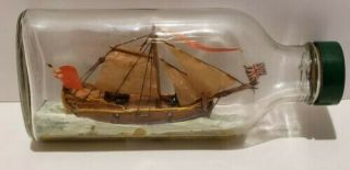 Vintage Handmade,  Folk Art,  Wooden Ship In Bottle,  England,  Nautical Décor