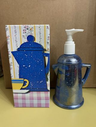 Vintage Avon Country Style Blue Coffee Pot Moisturized Hand Lotion Decanter