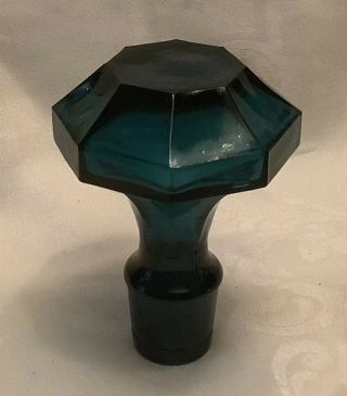 Vintage Dark Blue Green Glass Stopper Decanter Bottle Top Large