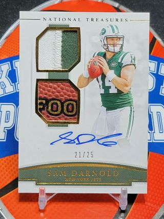 2018 Panini National Treasures Sam Darnold Rookie Patch Auto Gold /25 Rc Panther