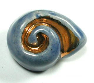 Vintage French Ceramic Button Pretty Blue Snail Design 13/16 "