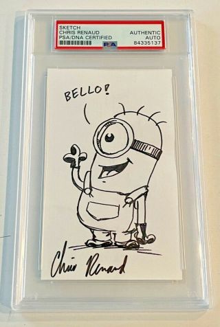 Chris Renaud Despicable Me Signed 3x5 Index Card W/ Sketch Psa/dna 2