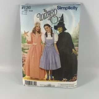 Vintage Simplicity 4136 Pattern For Misses Size R5 14 - 22 Wizard Of Oz Costumes