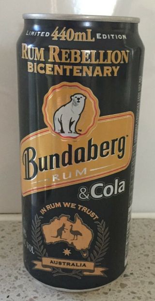 2008 Bundaberg Rum Rebellion Bicentenary Can " In Rum We Trust " Bottom Opened