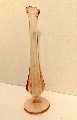Vintage Pink Depression Glass Bud Vase Fluted With Round Base 7.  5” Tall