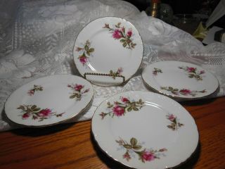 4 Moss Rose,  Bread & Butter Plates Fine China Royal Rose - Japan 1943 In Vgc