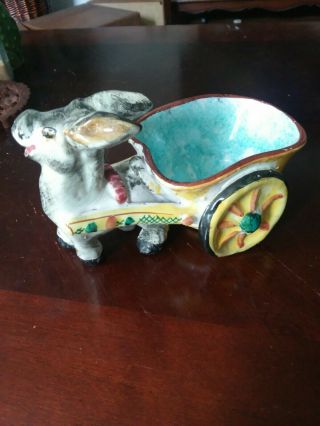 Vintage Ceramic Planter Donkey Pulling Cart 7 