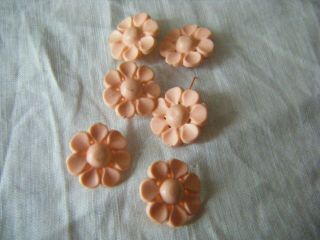 6 Vintage Pink Plastic Flower Shape Buttons,  17 Mm