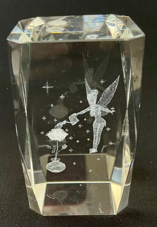 Disney Tinkerbell 3d Laser Etched Crystal Glass Cube - Watering Flower