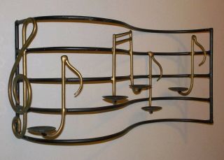 Black Gold Metal Wavy Sheet Music Treble Clef Note 5 Candle Holder Display