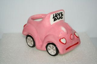 Pink Love Bug Hippie Style Planter Vase Holder Hand Painted Ceramic Vw Style Car