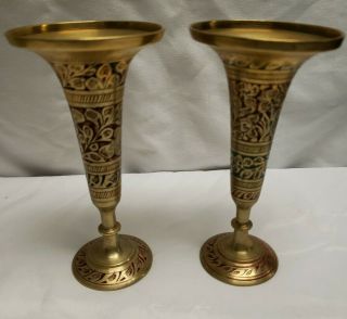 Set Of 2 Brass 6.  5 " Candle Holders.  Made In India.  Beautifully Crafted And Design