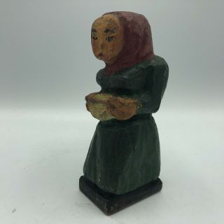 Antique Folk Art Primitive Hand Carved Wood Old Woman