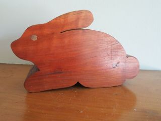 Rabbit Bunny Wood Hand Carved Trinket Jewelry Box W Hidden Lid Folk Art Easter