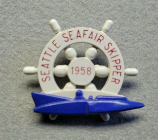 1958 Vintage Seattle Seafair Skipper Hydroplane Racing Pinback Badge Pin