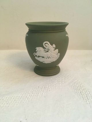 Vintage Wedgwood Green Jasperware Small Vase Classical Scenes