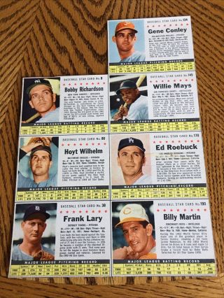 1961 Post Cereal Baseball Uncut 7 Card Panel - Willie Mays,  Billy Martin,  More