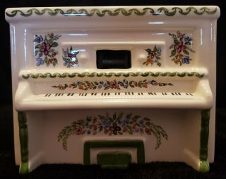 Ceramic Music Box Mechanism Window Wind Up Piano Hand Painted Signed H Muller