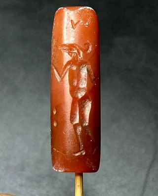 Old Antique Sassanian Cylinder Seal Stamp Unique Intaglio On Agate Stone