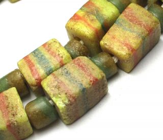 12 " Strand Of 36 Rare Well Worn Mixed Striped Ghana Sand Cast Glass Beads F