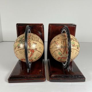 Old World Map Spinning Globe Bookends Pair (Set of 2) Lightweight Wood Base 2
