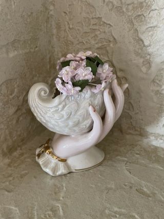 Vintage Porcelain Lady Hand Vase Sea Shell Vase With Lady`s Pink Hand Norleans