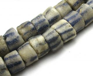 11 " Strand Of 60 Rare Well Worn Small Striped Ghana Sand Cast Glass Beads F