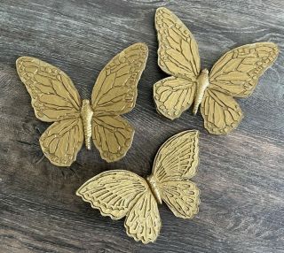 3 Vtg Mcm Syroco Gold Butterflies Wall Art Hanging 7040 7041