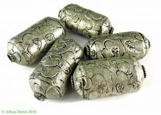 5 Tibetan Silver Repoussee Beads Lozenge - Shaped Loose