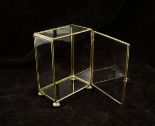 Brass And Glass Display Case Box 5 In X 3 1/2 In X 2 In