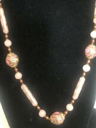 Pretty Vintage Venetian Murano Glass Wedding Cake Bead Necklace Pink - 30 "