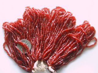 Antique Czech Glass Seed Beads Berry Red Facet Cut 4 Mini Hanks Rare Color Hue