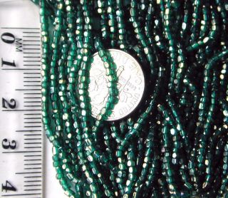 Antique Czech Glass Seed Beads LUSTROUS GREEN GOLD Facets 3 Mini Hanks RARE FIND 2