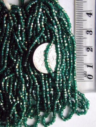 Antique Czech Glass Seed Beads LUSTROUS GREEN GOLD Facets 3 Mini Hanks RARE FIND 3