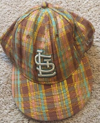 St.  Louis Cardinals Baseball Hat Cap Plaid Gold Glitter Era 7 1/2