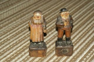 Vintage Folk Art Wooden Hand Carved Man And Woman Figurines