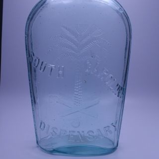 Rare Large Aqua 1890s South Carolina Dispensary Flask Bottle Palmetto Tree Sc