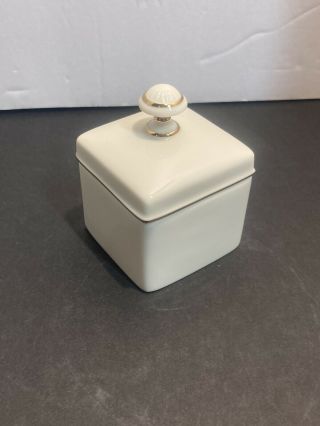Lenox Small Ivory Gold Trim Porcelain Present Gift Box,  Trinket Ring Jewelry Box