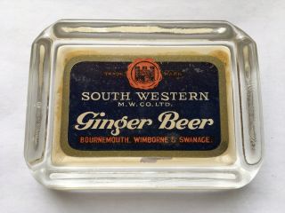 Scarce 1920 - 30s South Western Mineral Water Co Ltd Ginger Beer Glass Adv Ashtray