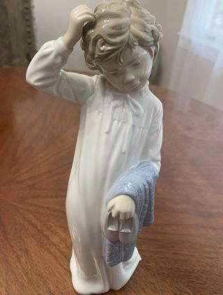 Nao By Lladro Retired “boy With Sleepers” Porcelaine Figurine 11” H.  Spain.
