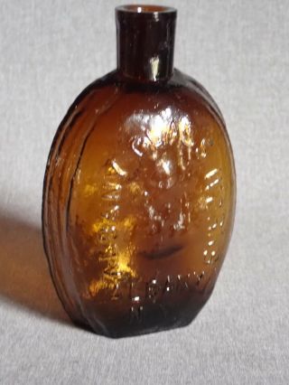 Antique Flask Bottle Albany Glass George Washington Clipper Ship Amber