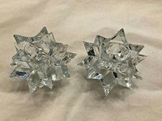 Pair Clear Heavy Glass Starburst Diamond Taper Candle Holders