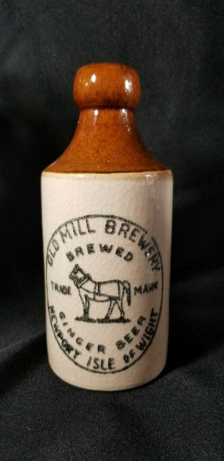 Antique Salt Glaze Pottery Ginger Beer Bottle Old Mill Brewery Isle Of Wight