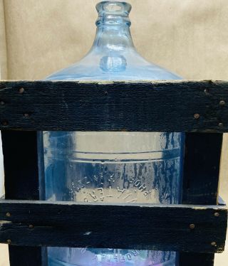 Rare Vintage Crystal Bottled Water Phoenix Arizona 5 Gallon Glass Blue & Crate
