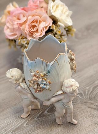 Vintage Ardalt Angels Vase,  Cherubs,  Made In Japan,  8 1/2 X 6