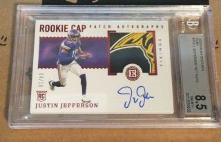 2020 Encased Justin Jefferson Rookie Cap Patch Auto 04/10 Bgs 8.  5 Awesome Patch