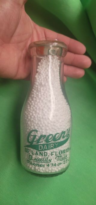 Pint Pyro Green’s Farm Dairy Deland FLORIDA FL Milk Bottle 2