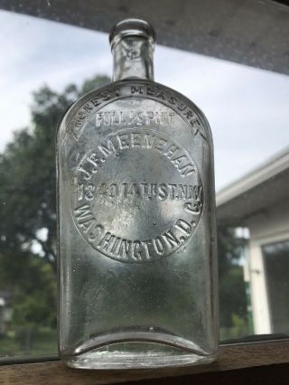 J.  F.  Meenehan Antique Strap Sided Flask Washington Dc Half Pint Rare