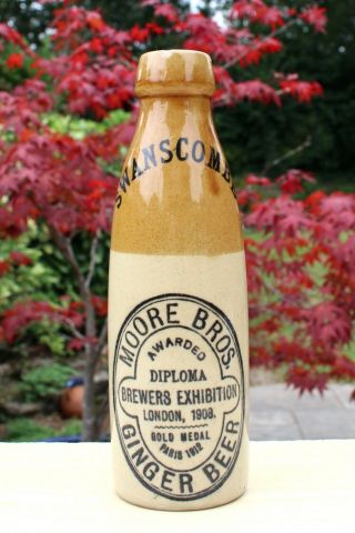 Vintage C1920 Moor Bros Swanscombe Kent Champagne Shape Stone Ginger Beer Bottle